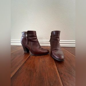 Lauren Ralph Lauren Brown Leather Double Zipper Heel Ankle Boots, Size 7